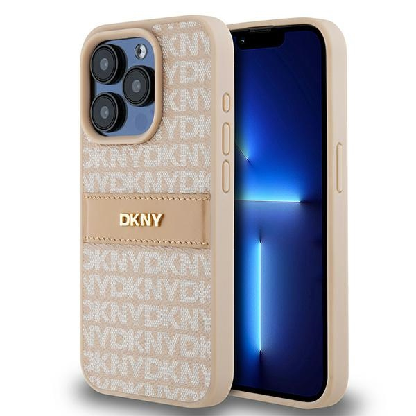 Husa pentru Apple iPhone 15 Pro, DKNY, Mono Stripe & Metal Logo, Roz