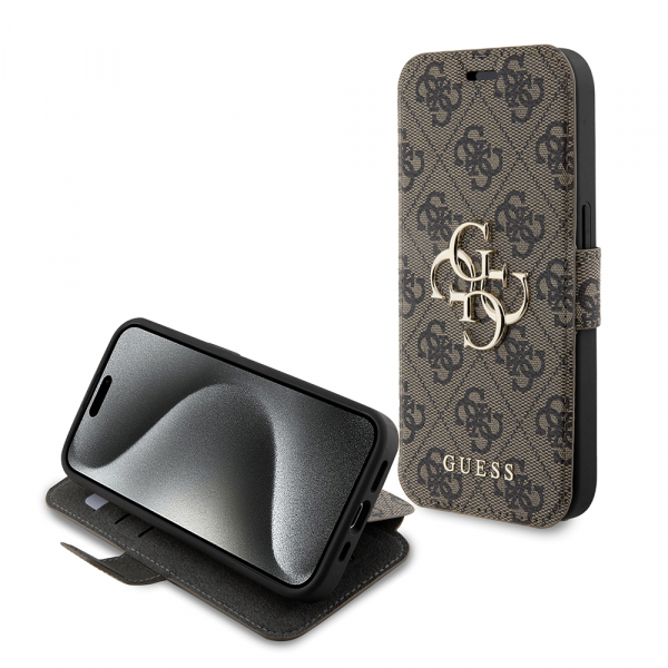 Husa pentru Apple iPhone 15 Pro, Guess, 4G Book, Maro