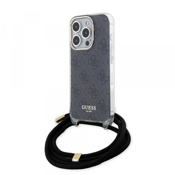 Husa pentru Apple iPhone 15 Pro, Guess, Crossbody Cord 4G Print, Neagra