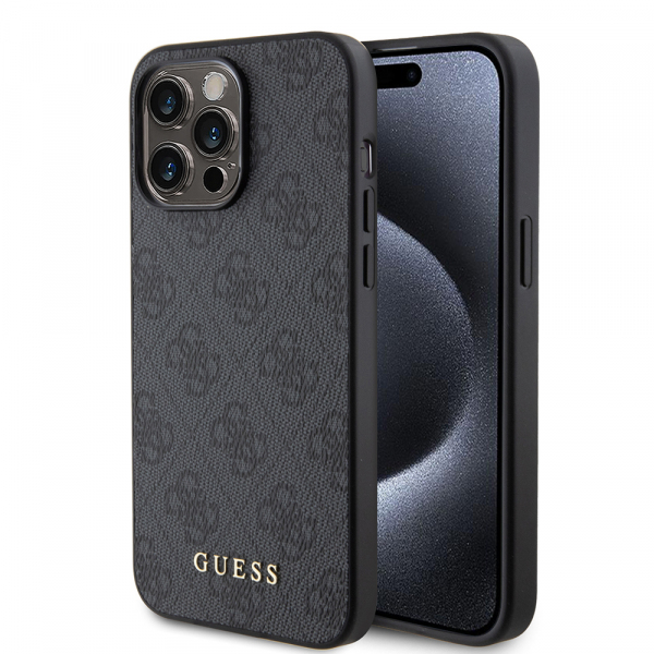 Husa pentru Apple iPhone 15 Pro, Guess, 4G Metal Gold Logo, Gri