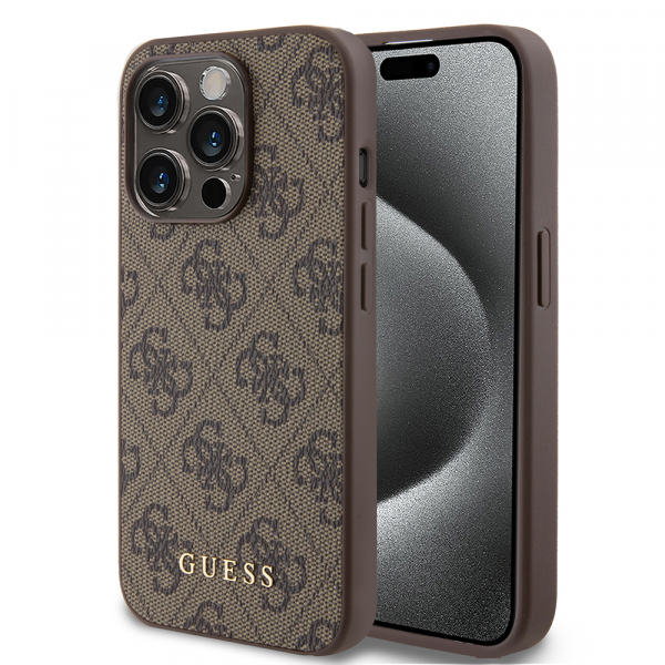 Husa pentru Apple iPhone 15 Pro, Guess, 4G Metal Gold Logo, Maro