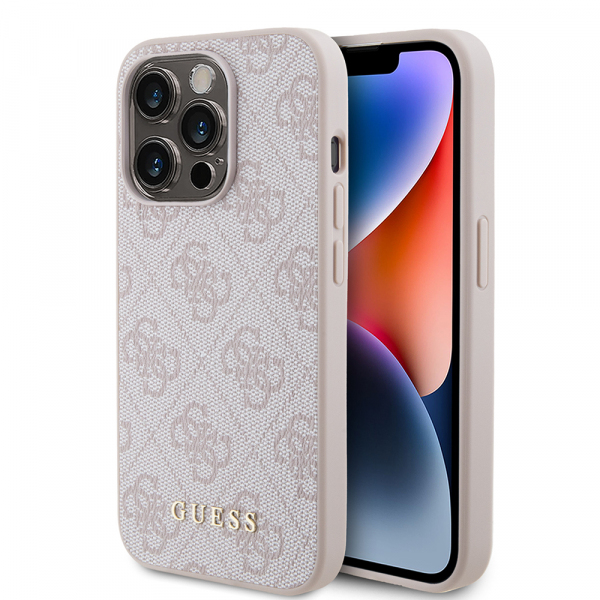 Husa pentru Apple iPhone 15 Pro, Guess, 4G Metal Gold Logo, Roz
