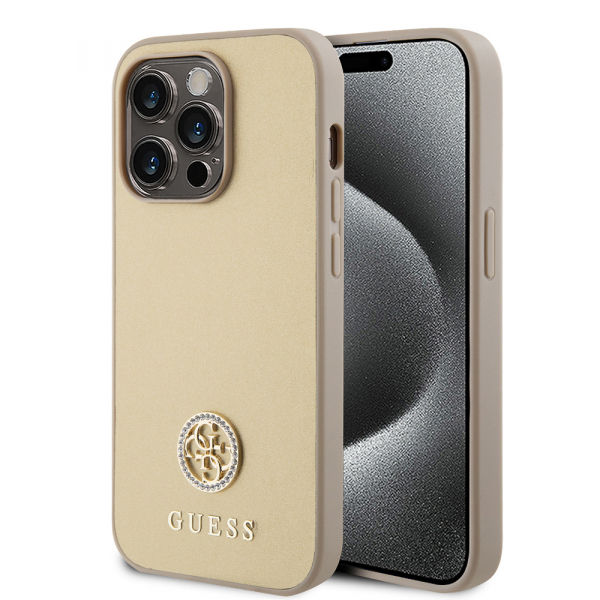 Husa pentru Apple iPhone 15 Pro, Guess, 4G Strass Metal Logo, Aurie