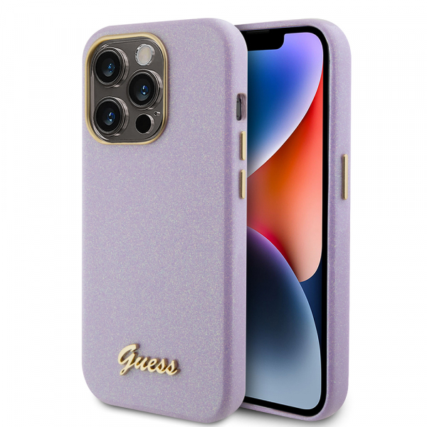 Husa pentru Apple iPhone 15 Pro, Guess, Glitter Glossy Script, Mov Deschis