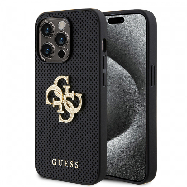 Husa pentru Apple iPhone 15 Pro, Guess, Perforated 4G, Neagra