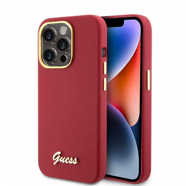 Husa pentru Apple iPhone 15 Pro, Guess, Script Metal Logo & Frame, Rosie