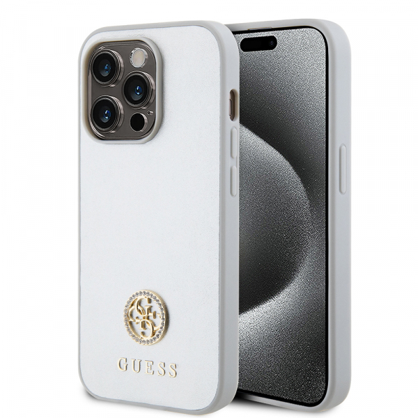 Husa pentru Apple iPhone 15 Pro, Guess, Strass Metal Logo, Argintie