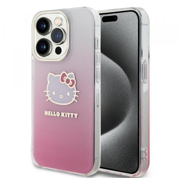 Husa pentru Apple iPhone 15 Pro, Hello Kitty, IML Gradient Electrop Kitty Head, Roz