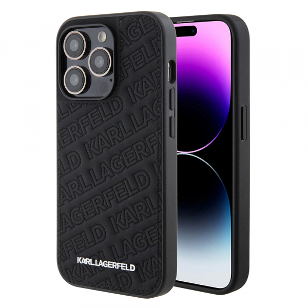 Husa pentru Apple iPhone 15 Pro, Karl Lagerfeld, Diagonal Quilted K Pattern, Neagra