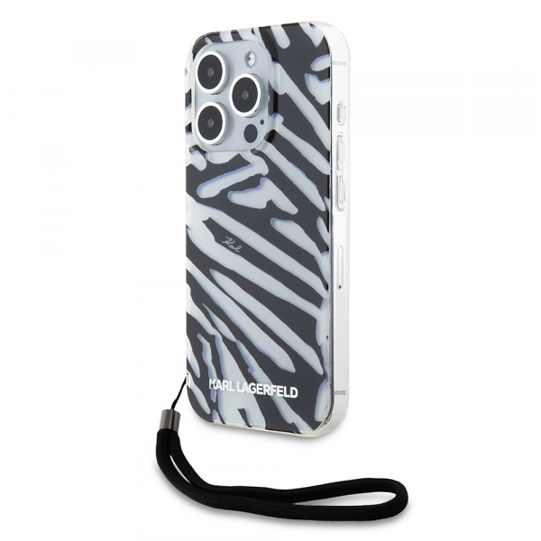 Husa pentru Apple iPhone 15 Pro, Karl Lagerfeld, IML Luxury Zebra Pattern with Strap, Neagra