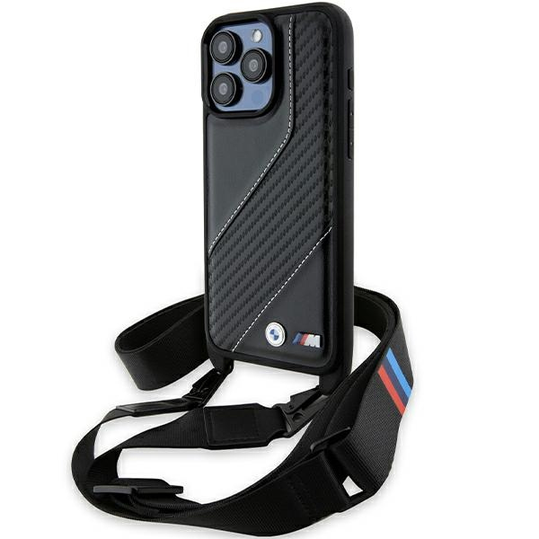Husa pentru Apple iPhone 15 Pro Max, BMW, M Edition Carbon Stripe & Strap, Neagra