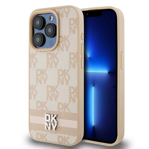 Husa pentru Apple iPhone 15 Pro Max, DKNY, Checkered Mono Pattern & Printed Stripes, Roz