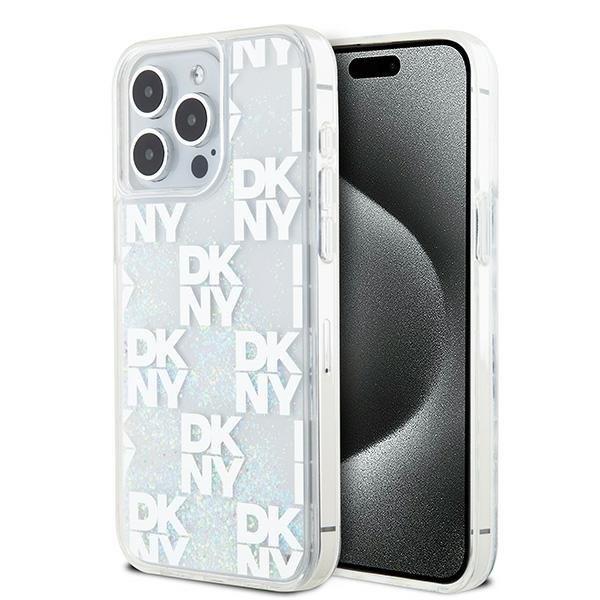 Husa pentru Apple iPhone 15 Pro Max, DKNY, Liquid Glitter Multilogo, Alba