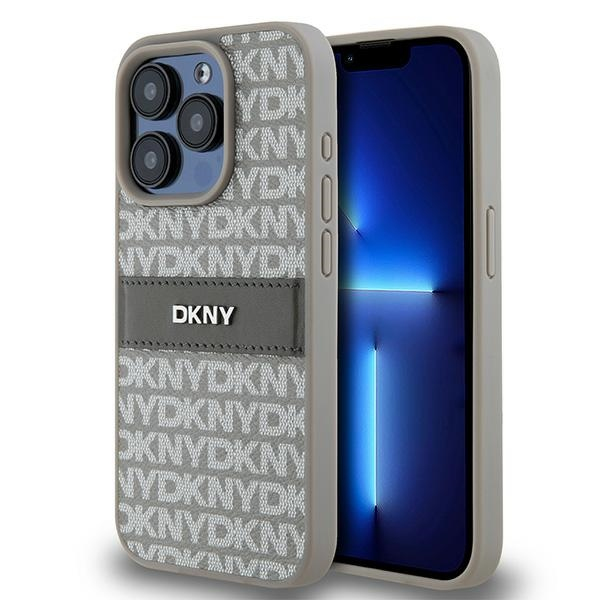 Husa pentru Apple iPhone 15 Pro Max, DKNY, Mono Stripe & Metal Logo, Bej