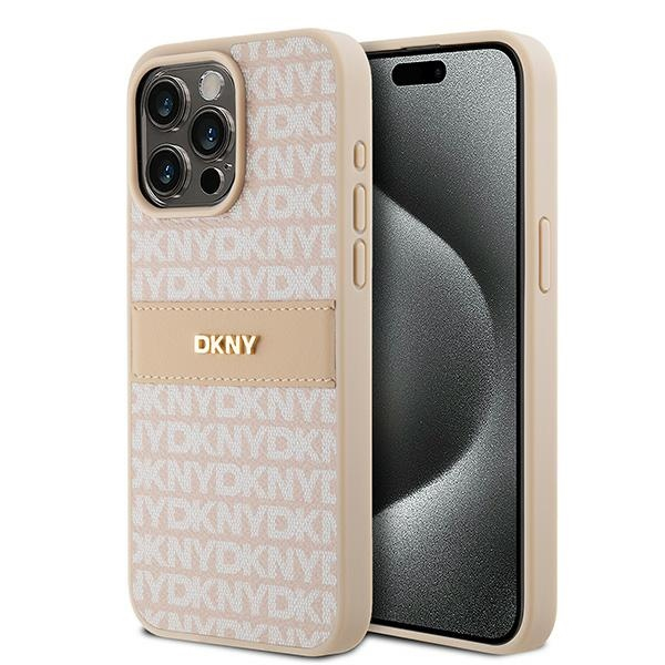 Husa pentru Apple iPhone 15 Pro Max, DKNY, Mono Stripe & Metal Logo, Roz