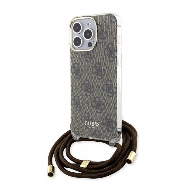Husa pentru Apple iPhone 15 Pro Max, Guess, Crossbody Cord 4G Print, Maro