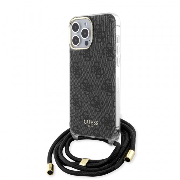 Husa pentru Apple iPhone 15 Pro Max, Guess, Crossbody Cord 4G Print, Neagra