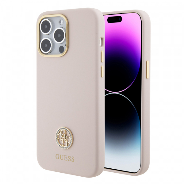Husa pentru Apple iPhone 15 Pro Max, Guess, 4G Strass Metal Logo, Roz