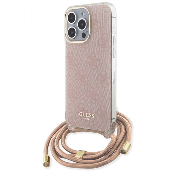 Husa pentru Apple iPhone 15 Pro Max, Guess, Crossbody Cord 4G Print, Roz