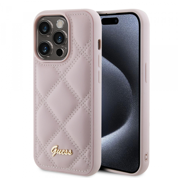 Husa pentru Apple iPhone 15 Pro Max, Guess, Quilted Metal Logo, Roz