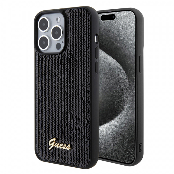 Husa pentru Apple iPhone 15 Pro Max, Guess, Sequin Script Logo, Neagra