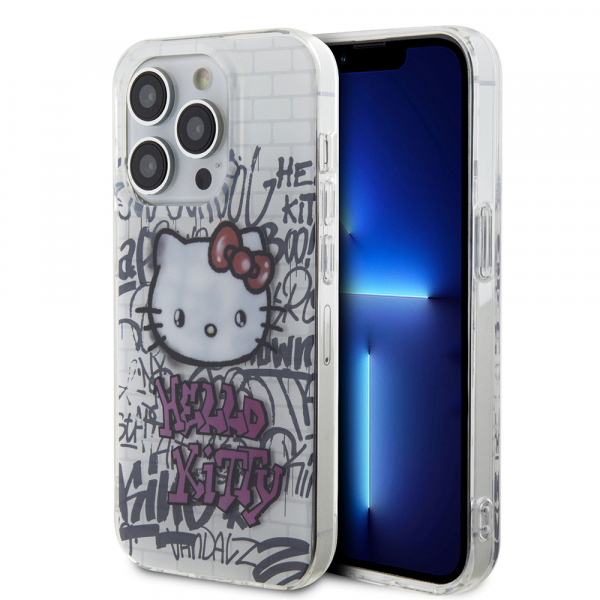 Husa pentru Apple iPhone 15 Pro Max, Hello Kitty, IML Kitty On Bricks Graffiti, Alba