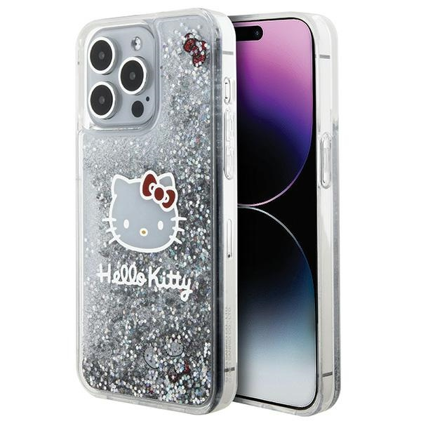 Husa pentru Apple iPhone 15 Pro Max, Hello Kitty, Liquid Glitter Charms Kitty Head, Argintie