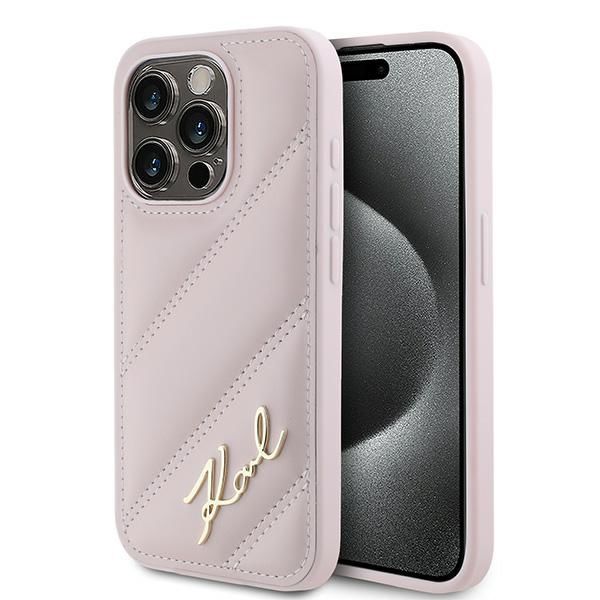 Husa pentru Apple iPhone 15 Pro Max, Karl Lagerfeld, Diagonal Quilted Script, Roz