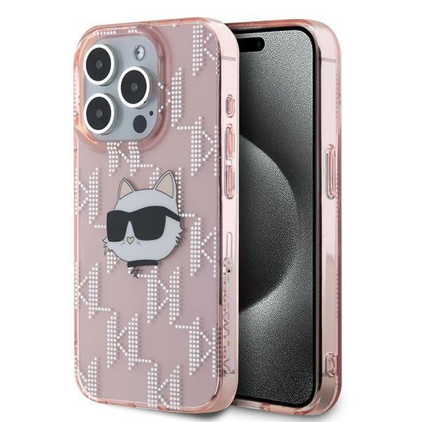 Husa pentru Apple iPhone 15 Pro Max, Karl Lagerfeld, IML Luxury Monogram Choupette\'s Head, Roz