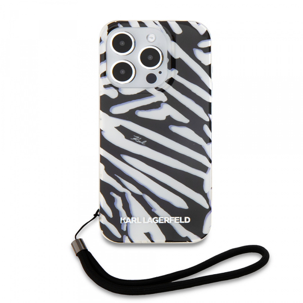 Husa pentru Apple iPhone 15 Pro Max, Karl Lagerfeld, IML Luxury Zebra Pattern with Strap, Neagra