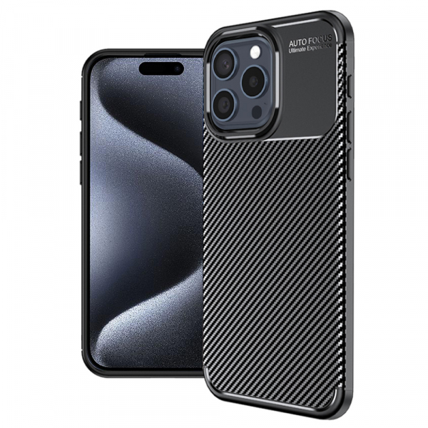 Husa pentru Apple iPhone 15 Pro, Techsuit, CarbonFiber, Neagra
