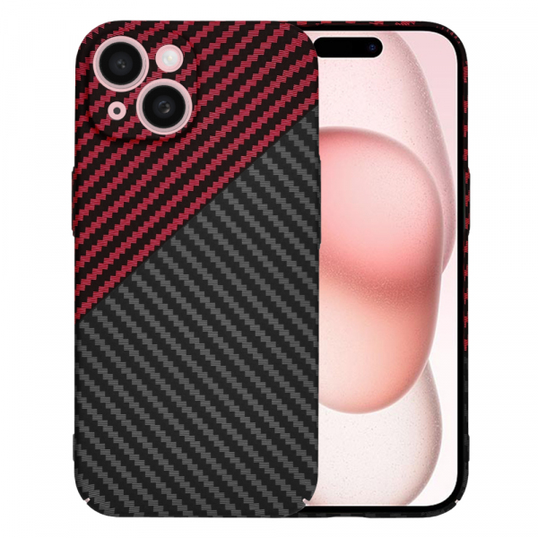 Husa pentru Apple iPhone 15, Techsuit, Carbonite FiberShell, Neagra Rosie