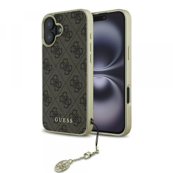 Husa pentru Apple iPhone 16, Guess, 4G Charm, Maro