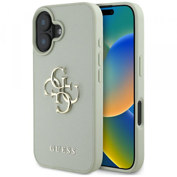 Husa pentru Apple iPhone 16, Guess, Grained Big 4G Logo Small Classic Logo, Verde