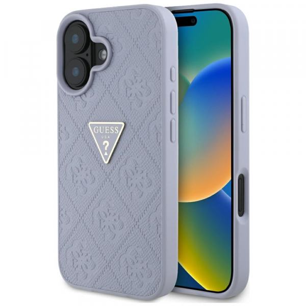 Husa pentru Apple iPhone 16, Guess, Hot Stamp 4G Pattern Triangle Logo, Mov Deschis