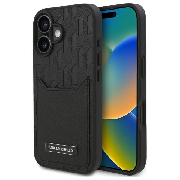 Husa pentru Apple iPhone 16, Karl Lagerfeld, Cardslots Monogram, Neagra