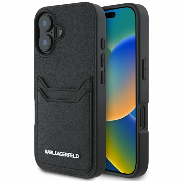Husa pentru Apple iPhone 16, Karl Lagerfeld, Grained Cardslots, Neagra