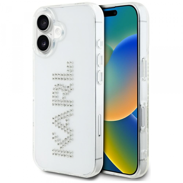 Husa pentru Apple iPhone 16, Karl Lagerfeld, IML Rhinestones Transparent Logo, Transparenta