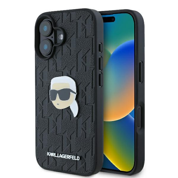 Husa pentru Apple iPhone 16, Karl Lagerfeld, Monogram Karl\'s Head, Neagra