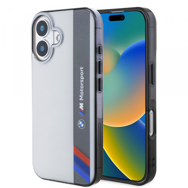 Husa pentru Apple iPhone 16 Plus, BMW, Motorsport IML Vertical Stripe, Gri