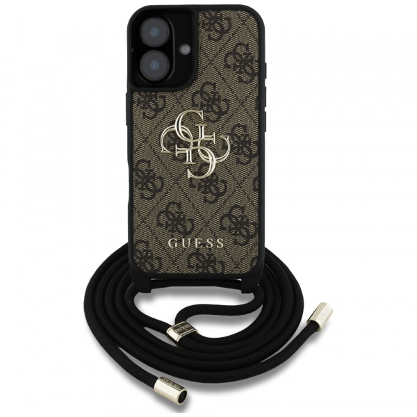 Husa pentru Apple iPhone 16 Plus, Guess, 4G CBDY Big Logo with Cord Strap, Maro