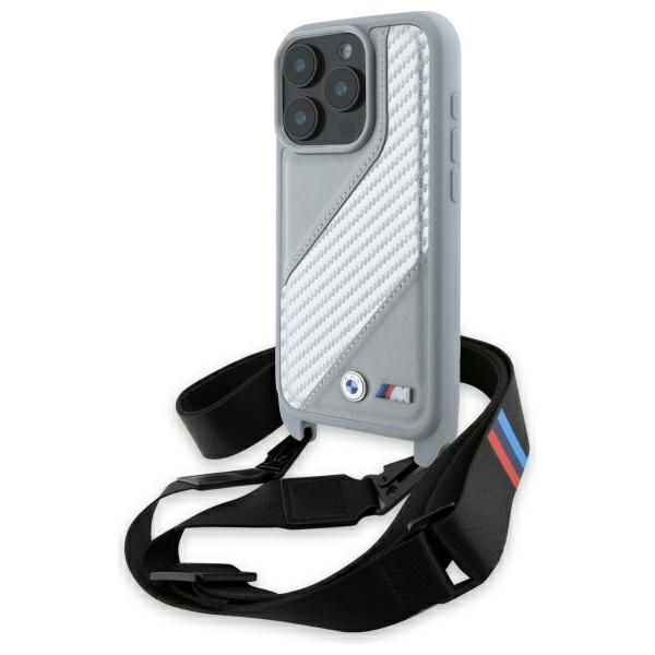 Husa pentru Apple iPhone 16 Pro, BMW, M Edition Carbon Stripe & Strap, Gri