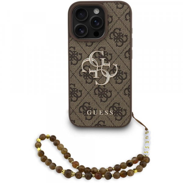 Husa pentru Apple iPhone 16 Pro, Guess, 4G Classic Logo with Strap, Maro