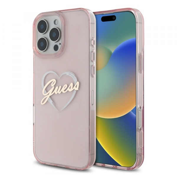 Husa pentru Apple iPhone 16 Pro, Guess, IML Heart, Roz