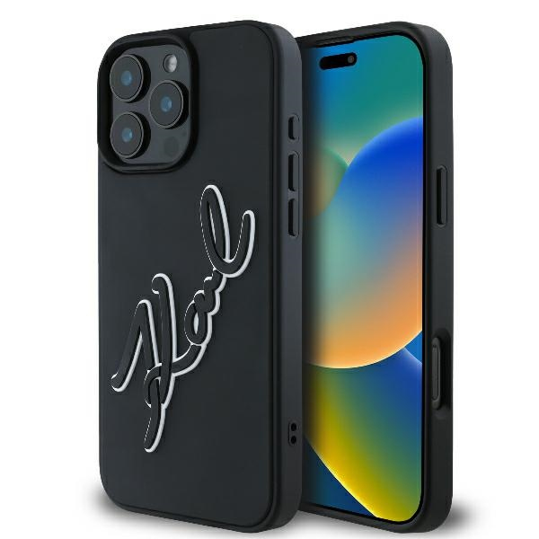 Husa pentru Apple iPhone 16 Pro, Karl Lagerfeld, 3D Rubber Signature, Neagra