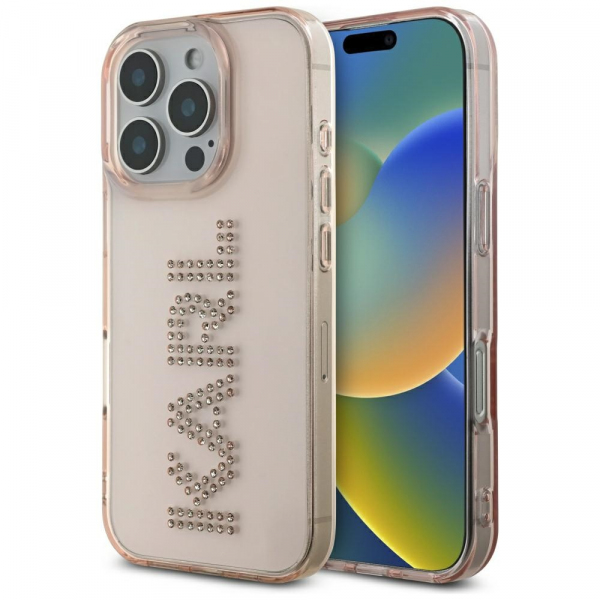 Husa pentru Apple iPhone 16 Pro, Karl Lagerfeld, IML Rhinestones Pink Logo, Roz