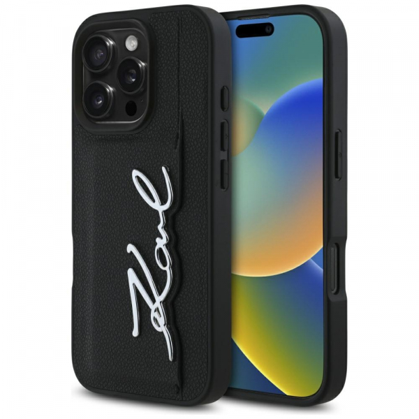 Husa pentru Apple iPhone 16 Pro, Karl Lagerfeld, Metal Signature, Neagra