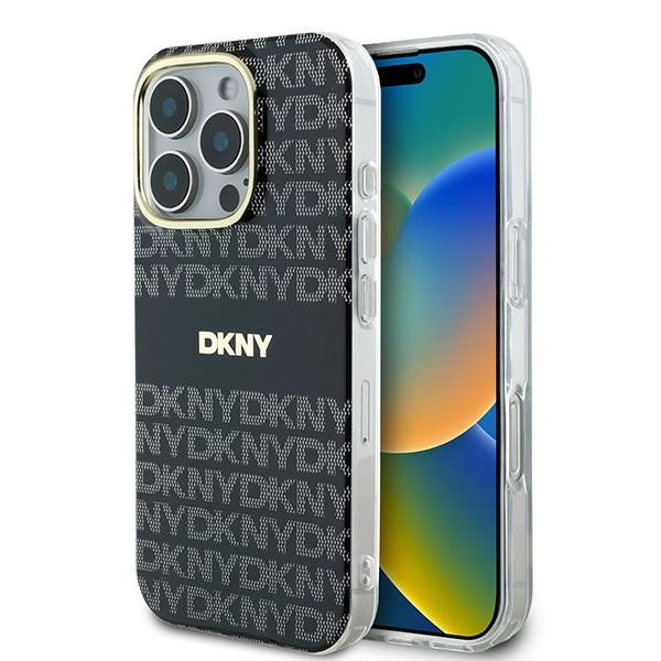 Husa pentru Apple iPhone 16 Pro Max, DKNY, Repeat Texture Pattern With Stripe, Neagra