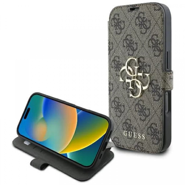 Husa pentru Apple iPhone 16 Pro Max, Guess, 4G Book, Maro