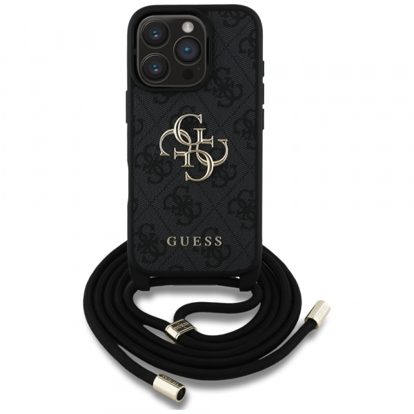 Husa pentru Apple iPhone 16 Pro Max, Guess, 4G CBDY Big Logo with Cord Strap, Neagra
